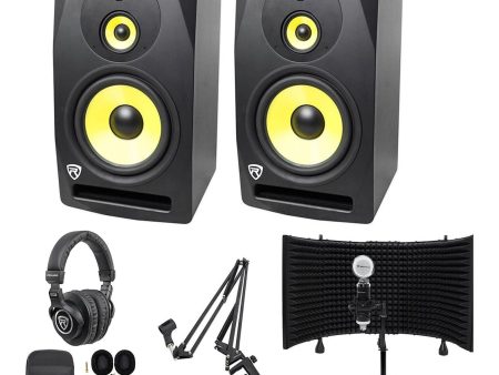 (2) Rockville DPM10B 10  800w Active Studio Monitors+Headphones+Mic+Shield & Stand Online Hot Sale