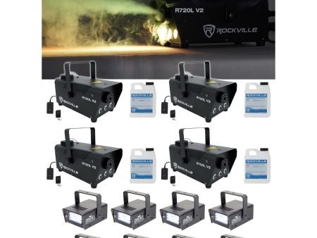 (4) Rockville R720L LED Fog Smoke Machine+(8) MINI STROBE LED (replaces CH-730) Hot on Sale