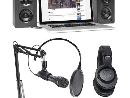 Audio Technica Recording Kit USB Microphone+Headphones+Boom+Pop Filter+Monitors For Cheap