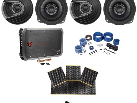 4) Polk Audio MM522 5.25  1200 Watt Car Audio Speakers Bundle with Amplifier, Amp Kit & Rockmat For Sale