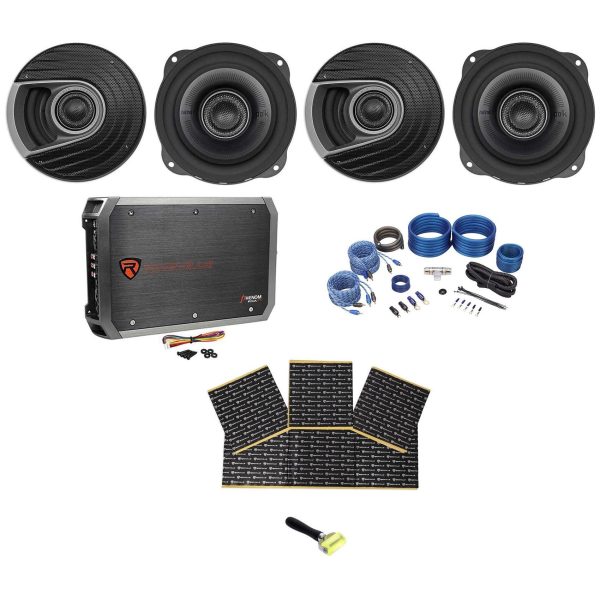 4) Polk Audio MM522 5.25  1200 Watt Car Audio Speakers Bundle with Amplifier, Amp Kit & Rockmat For Sale