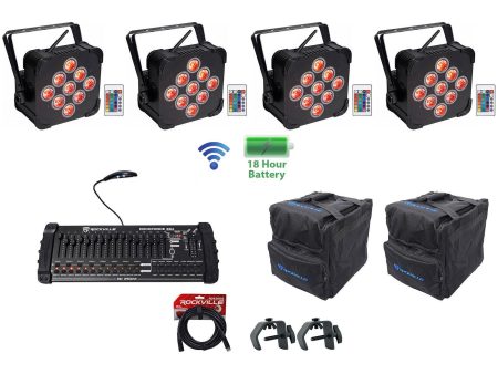 4) Rockville BEST PAR 60 Rechargable Wash Lights w  Wireless DMX+Bags+Controller on Sale