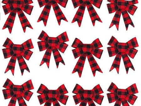 12pc Set of Red Buffalo Plaid 5-Loop Bows Online Sale