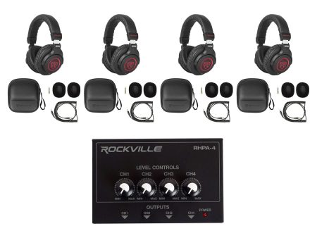 Studio Bundle w 4) Rockville PRO-M50 SR Headphones+4 Channel Headphone Amplifier Supply