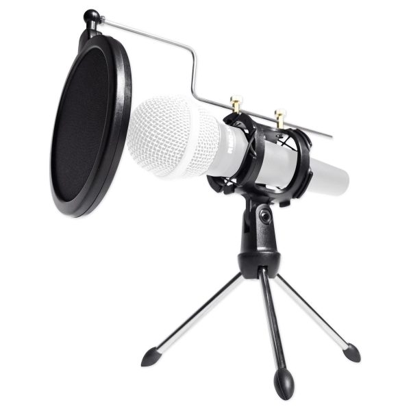 (4) Rockville Dynamic Podcasting Podcast Microphones+Stands+Pop Filters+Cables For Discount