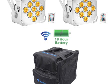 (2) BEST PAR 60 White Rechargeable Wash Lights w  Wireless DMX+RGBWA+UV+Bag Online Hot Sale