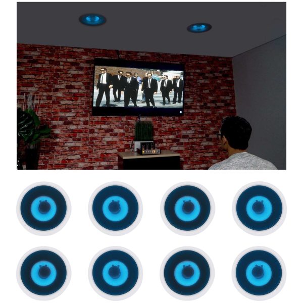 (8) Rockville HC85B-LED 8  700 Watt In-Ceiling Home Theater Speakers w Blue LED Sale