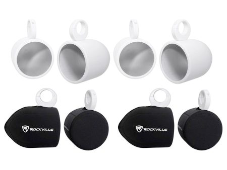 Pair Rockville MAC90W 8” White Aluminum Wakeboard Tower Speaker Pods+ Covers Online Hot Sale