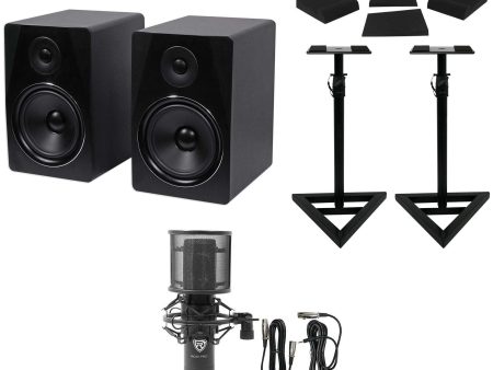 (2) Rockville APM8B 8  Powered USB Studio Monitors+Stands+Pads+Condenser Mic Hot on Sale