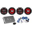 (4) Boss 6.5  3-Way Car Stereo Speakers+2-Channel Amplifier+Amp Wire Install Kit Fashion