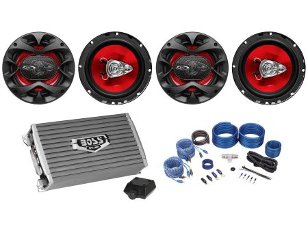 (4) Boss 6.5  3-Way Car Stereo Speakers+2-Channel Amplifier+Amp Wire Install Kit Fashion