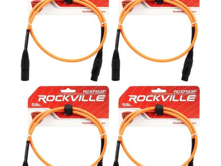 4 Rockville RCXFM3P-O Orange 3  Female to Male REAN XLR Mic Cable 100% Copper Discount