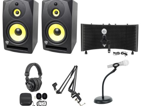 (2) Rockville DPM10B 10  800w Active Studio Monitors+Headphones+Mic+Shield with Stand For Cheap