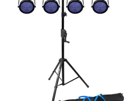 (4) Chauvet SlimPAR 64 RGBA DMX LED Wash Lights+Crank Up Lighting Stand For Cheap