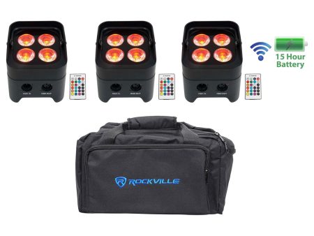 (3) Rockville BEST PAR 50 Rechargeable Par Wash Lights Wireless DMX+RGBWA+UV+Bag For Cheap