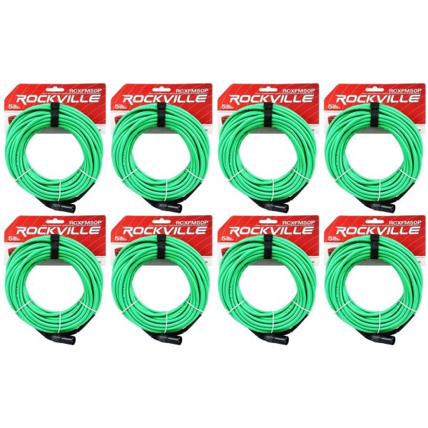 8 Rockville RCXFM50P-G Green 50  Female to Male REAN XLR Mic Cable 100% Copper Online Sale