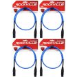 4 Rockville RCXFM3P-BL Blue 3  Female to Male REAN XLR Mic Cables 100% Copper Online Sale