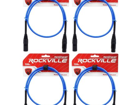 4 Rockville RCXFM3P-BL Blue 3  Female to Male REAN XLR Mic Cables 100% Copper Online Sale