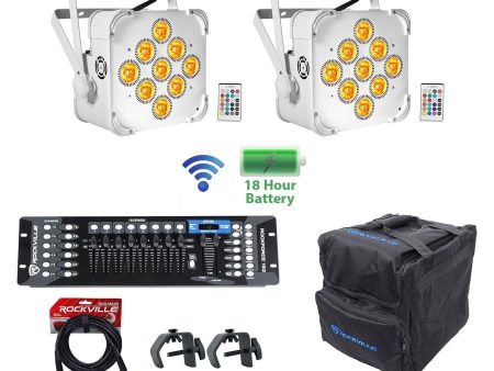 (2) BEST PAR 60 White Rechargeable Wash Lights w  Wireless DMX+Bag+Controller For Sale