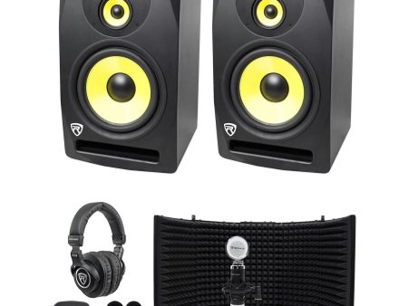 (2) Rockville DPM10B 10  800w Active 3-Way Studio Monitors+Headphones+Mic+Shield Online Hot Sale