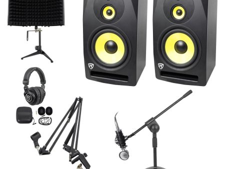 (2) Rockville DPM10B 10  800w Active Studio Monitors+Headphones+Shield+Mic Stand Hot on Sale