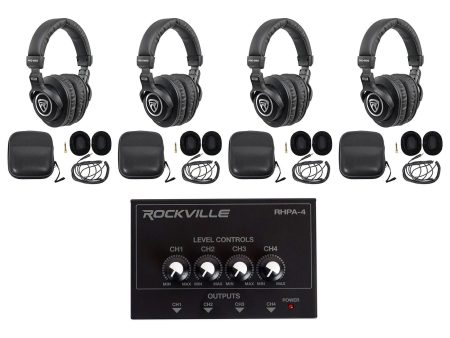 Studio Bundle w  (4) Rockville PRO-M50 Headphones+4 Channel Headphone Amplifier For Sale