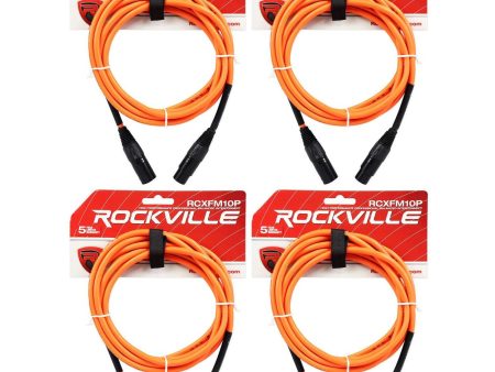 4 Rockville RCXFM10P-O Orange 10  Female to Male REAN XLR Mic Cables 100% Copper Online Hot Sale