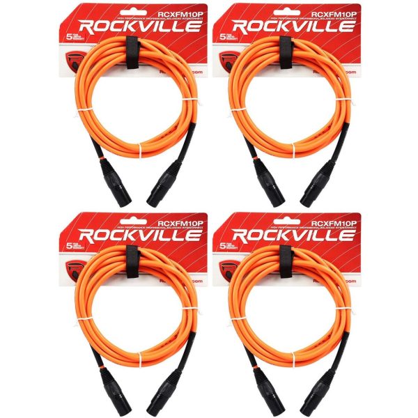 4 Rockville RCXFM10P-O Orange 10  Female to Male REAN XLR Mic Cables 100% Copper Online Hot Sale