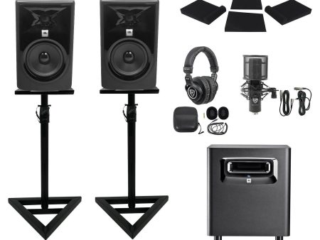 2) JBL 308P MkII 8  Powered Studio Monitors+Stands+Pads+Subwoofer+Headphones+Mic Online Sale