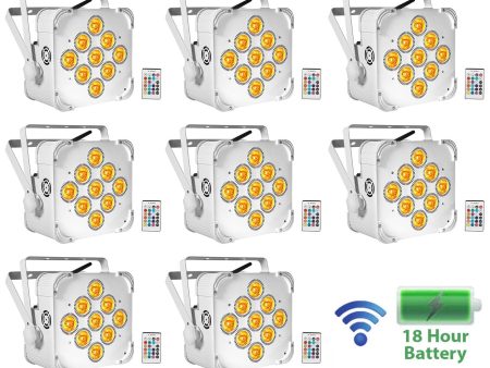 8) Rockville BEST PAR 60 White Rechargeable Wash Up-Lights Wireless DMX+RGBWA+UV Cheap