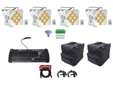 (4) BEST PAR 60 White Rechargeable Wash Lights w  Wireless DMX+Bags+Controller Online Sale