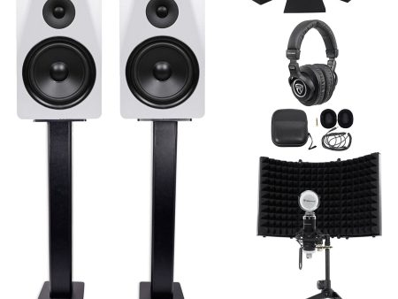 (2) Rockville DPM8W 8  600w Active Studio Monitors+Stands+Headphones+Mic+Shield For Discount