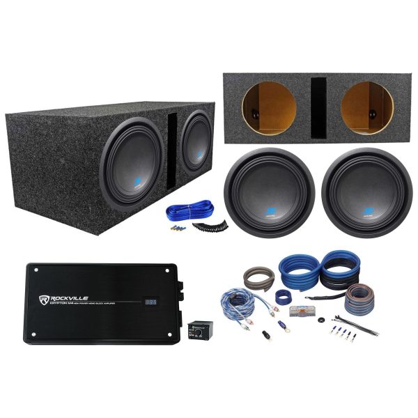 (2) ALPINE S-W10D4 10  1800w Subwoofers+Vented Sub Box+Mono Amplifier+Amp Kit Fashion