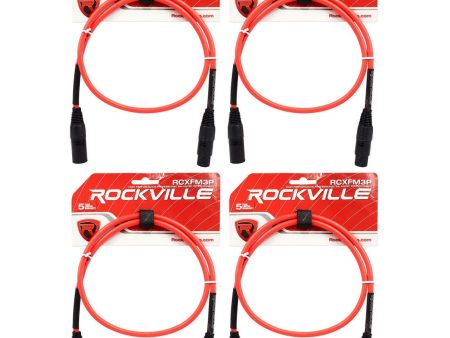 4 Rockville RCXFM3P-R Red 3  Female to Male REAN XLR Mic Cable 100% Copper Discount