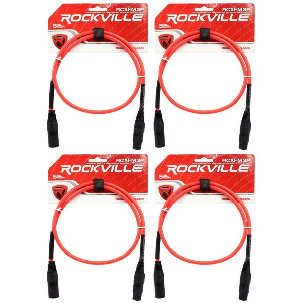 4 Rockville RCXFM3P-R Red 3  Female to Male REAN XLR Mic Cable 100% Copper Discount