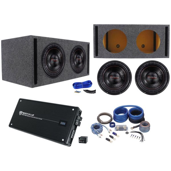 (2) American Bass ELITE-1244 2400w 12  Car Subwoofers+Amp+Wires+Vented Sub Box Online Sale