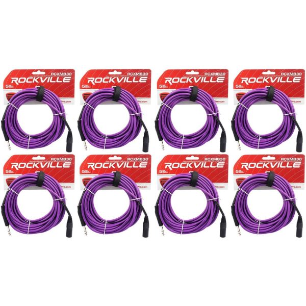 8 Rockville RCXMB30-P Purple 30  Male REAN XLR to 1 4   TRS Balanced Cables For Sale