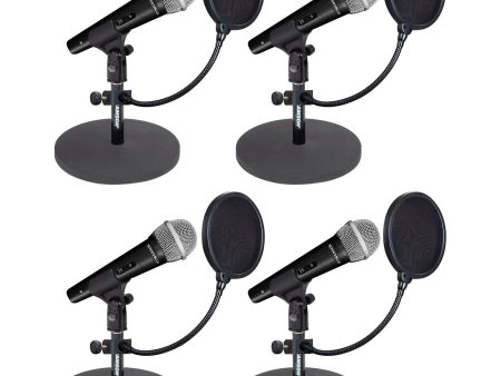 (4) Rockville Microphones+Desktop Stands+Pop Filters 4 Recording, Studio, Podcast on Sale