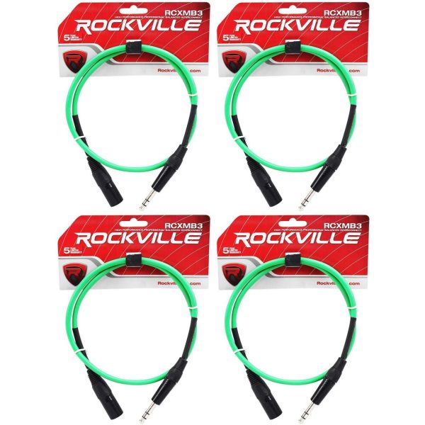 4 Rockville RCXMB3-G Green 3  Male REAN XLR to 1 4   TRS Balanced Cables Sale