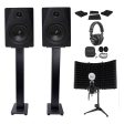 2) Rockville DPM5B 5.25  300w Powered Studio Monitors+Stands+Headphones+Mic+Foam Discount