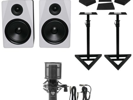 (2) Rockville APM8W 8  Powered USB Studio Monitors+Stands+Pads+Condenser Mic Sale