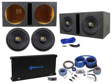 (2) Rockville W12K9D2 V3 12  8000w Subwoofers+Vented Sub Box+Mono Amplifier+Amp Kit Fashion