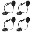 4) Rockville Microphones+Gooseneck Stands+Pop Filters 4 Recording,Studio,Podcast Online Sale