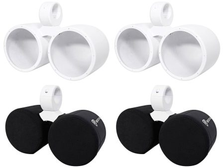 (2) Rockville DMAC80W Dual 8  White Aluminum Wakeboard Tower Speaker Pods+Covers Online Sale