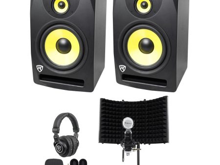 (2) Rockville DPM10B 10  800w Active 3-Way Studio Monitors+Headphones+Mic and Shield Online Hot Sale