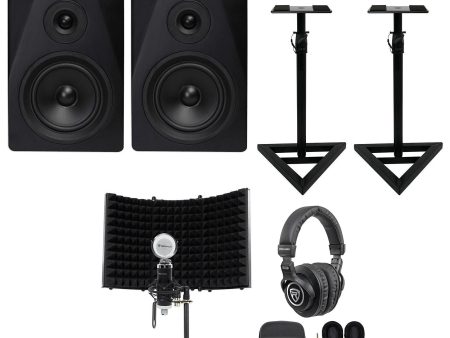 Pair Rockville DPM5B 5.25  300 Watt Studio Monitors+Stands+Headphones+Mic+Shield Online Hot Sale