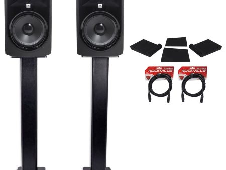 (2) JBL 308P MkII 8  Powered Studio Monitors+Stands+Isolation Pads+XLR Cables Supply