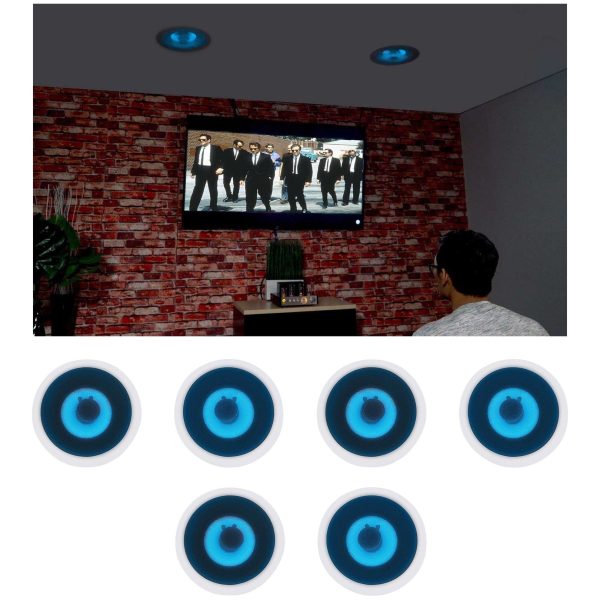 6) Rockville HC65B-LED 6.5  500 Watt In-Ceiling Home Theater Speakers w Blue LED Supply