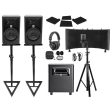 2 JBL 308P MkII 8  Studio Monitors+Stands+Subwoofer+Headphones+Mic+Vocal Shield For Discount