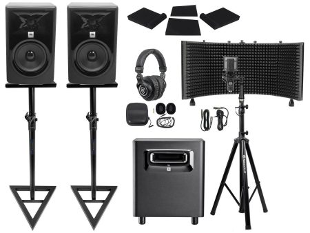 2 JBL 308P MkII 8  Studio Monitors+Stands+Subwoofer+Headphones+Mic+Vocal Shield For Discount